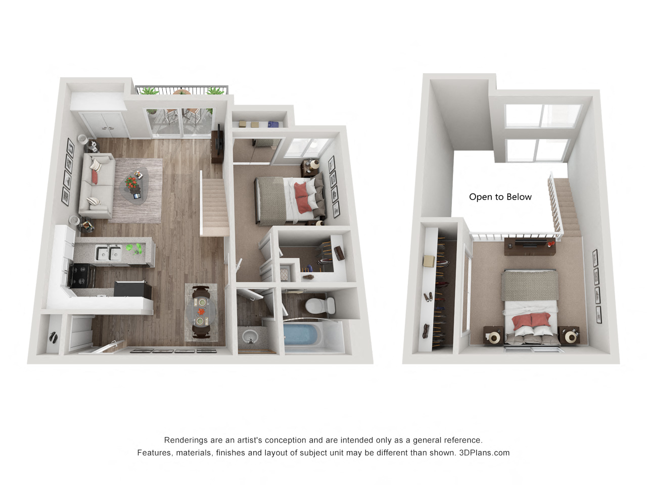 Floor plan for 1 bed, 1 bath, 1071 sqft
